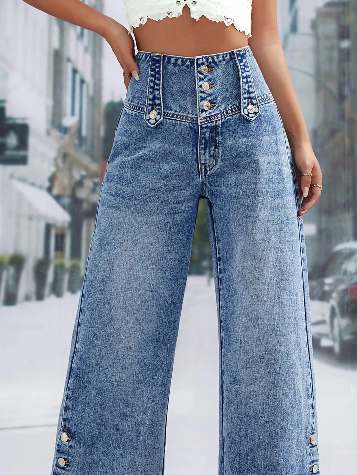 Sofia&Aurora™ - Recht Model Jeans met Hoge Taille en Wijde Pijpen