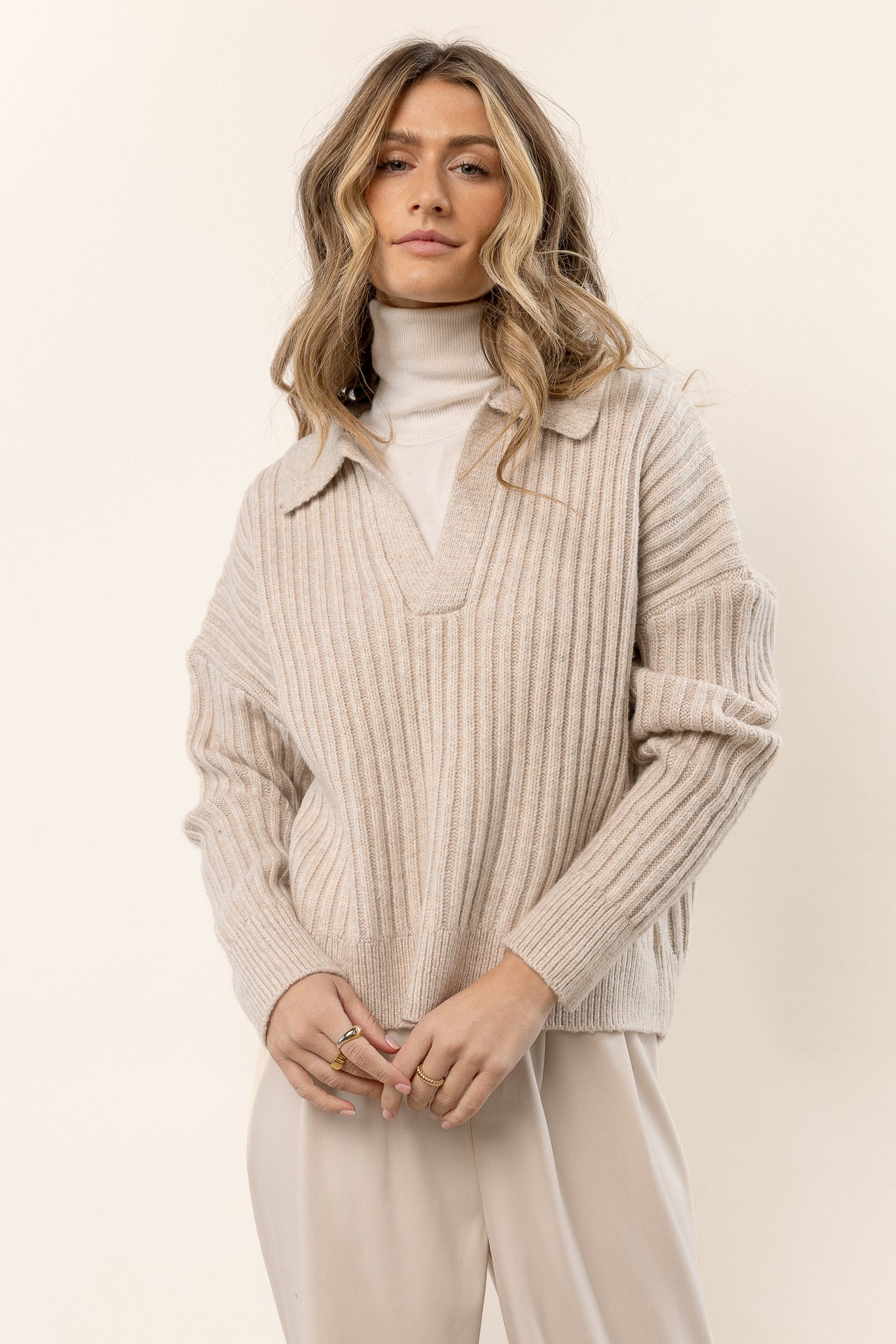 Camilla™ - Gebreide Beige pullover - Trifoglio