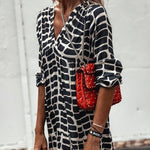 Camilla™ - Maxi Dress met geometrische zwart-wit print - Trifoglio