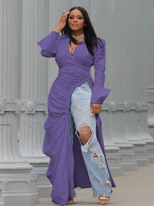 Camilla™ - Maxi Dresses met V-hals, lange mouwen en hoge split - Trifoglio