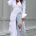 Camilla™ - Maxi Dresses met V-hals, lange mouwen en hoge split - Trifoglio