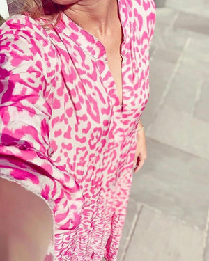 Celiné® Roze jurk met luipaardprint. - Trifoglio