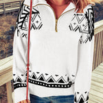 Sofia&Aurora™ Geometric Ribbed Zip Sweater - Trifoglio