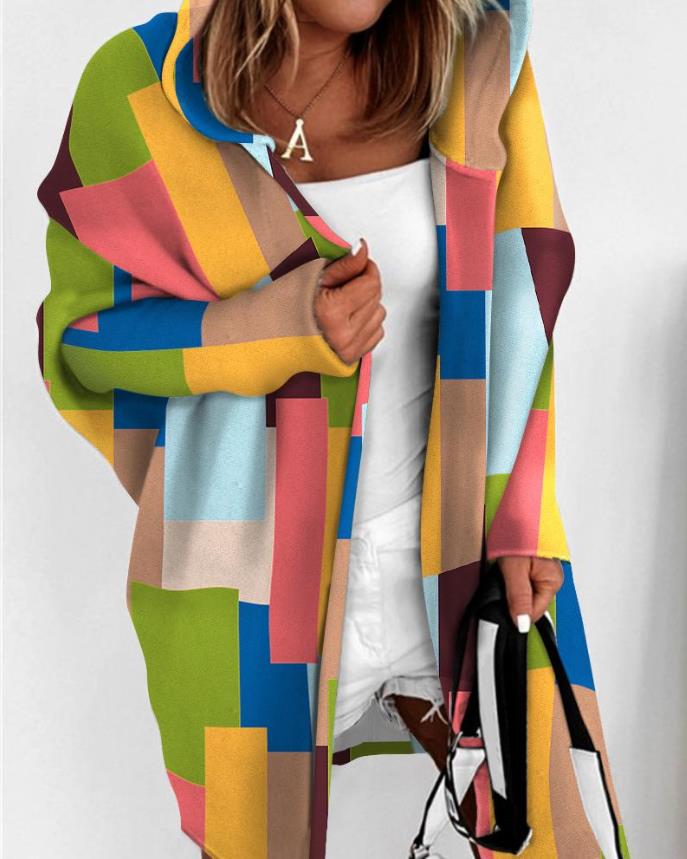 Sofia&Aurora™ - Multi Gekleurd Geo Print Hoodie Vest - Trifoglio